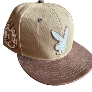Playboy Hat Cap Wheat Tan 70 Years Fitted 7 3/8 Suede Bunny 1953 Lids